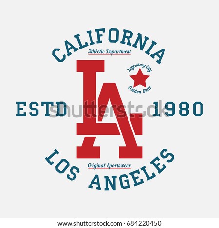 Los Angeles, California typography for design clothes. Graphics for print product, t-shirt, vintage sport apparel. Vector illustration.