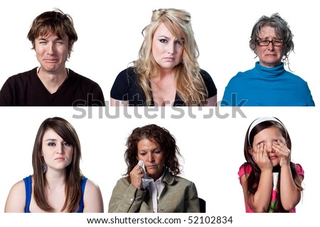 Six full size images of crying people