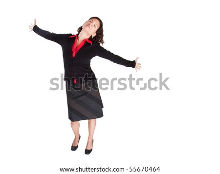 Woman with arms outstretched taking a deep breath
