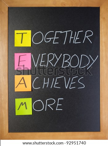 Fun, Motivational Team Acronym On A Classroom Blackboard Stock Photo ...