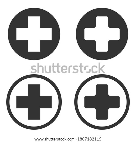 Medical cross in a circle in several variants isolated on a white background. Vectoral illustration