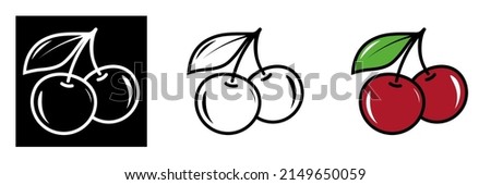 Two cherries with one leaf. Cherry line icon, outline vector glyph, linear pictogram isolated on white. logo illustration