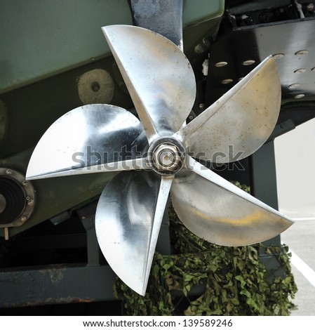 Close up of the back of boat propeller