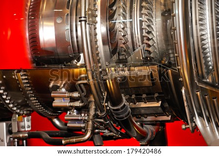 SINGAPORE - FEBRUARY 14: Model of jet engine at Singapore Airshow 2014, Asia\'s Biggest For Aviation\'s Finest at Changi Exhibition Centre on February 14, 2014 in Singapore.