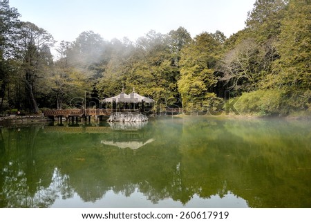 Two Sisters Pond, Two scenic little ponds in the forest. Alishan National Scenic Area is in Chiayi County, southern Taiwan.