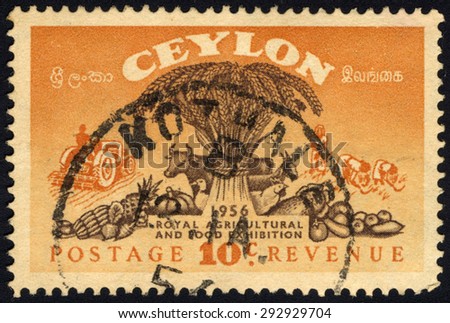 CEYLON - CIRCA 1956: A stamp printed in the Ceylon shows Royal Agricultural and Food Exhibition, circa 1956