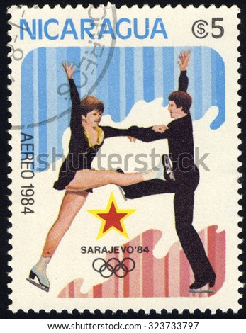 NICARAGUA - CIRCA 1984: A stamp printed in Nicaragua shows ice dancing, circa 1984