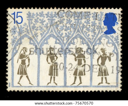 UNITED KINGDOM - CIRCA 1989: A stamp printed in United Kingdom shows 800th Anniversary of Ely Cathedral, the stamps feature the Stained glass window on the 15p, circa 1989