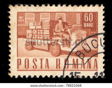 ROMANIA - CIRCA 1964: A stamp printed in Romania shows Electric Truck, circa 1964