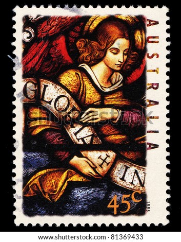 AUSTRALIA - CIRCA 1995: A stamp printed in Australia shows Angel with Gloria Banner, circa 1995
