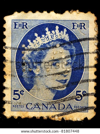 CANADA - CIRCA 1954: A stamp printed in Canada shows Queen Elizabeth II, circa 1954