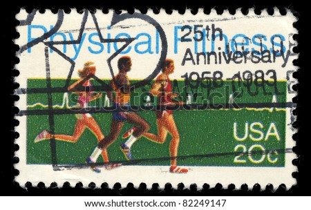 USA - CIRCA 1983 : A stamp printed in the USA shows Physical Fitness, 25th Anniversary 1958-1983, circa 1983