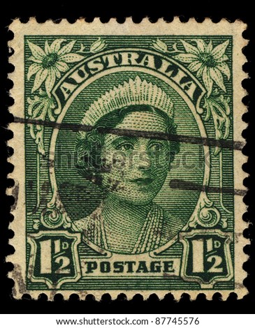 AUSTRALIA - CIRCA 1942: A stamp printed in Australia, shows the Queen Elizabeth The Queen Mother, circa 1942
