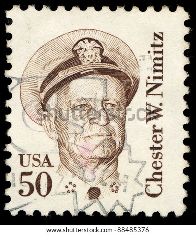 USA - CIRCA 1985: A stamp printed in the USA shows image of Chester W. Nimitz, circa 1985