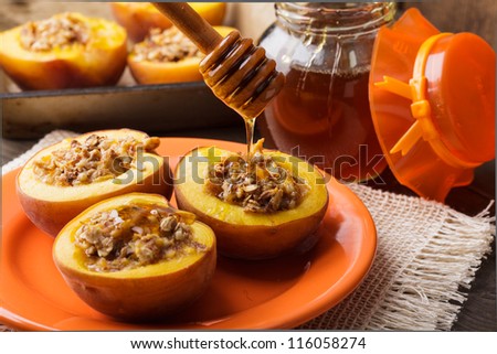 Stuffed Baked Peaches with almond and honey