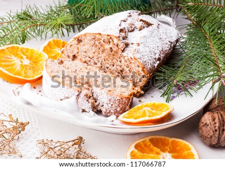 Christmas cake with walnuts and orange peel