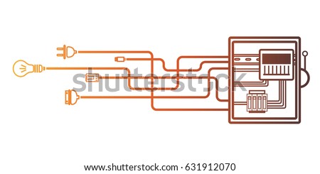 Electrical panel, switch with wires, electric meter in box on white background.