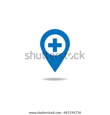 Plus pin map icon. Hospital, Clinic. Map pointer. Map markers. Vector illustration