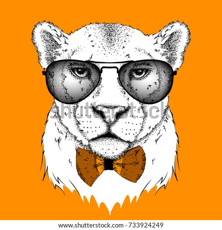 Portrait of a leopard with tie and in the glasses. Can be used for printing on T-shirts, flyers and stuff. Vector illustration Stock foto © 