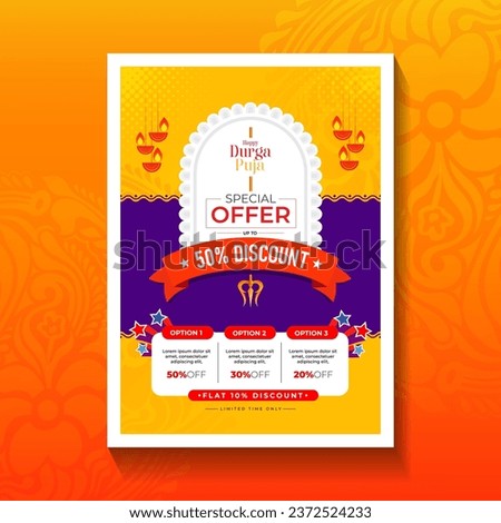 Durga Puja Sale Poster Design Layout Template, Festival Offer Poster Design Template