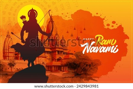 Happy Ram Navami Vector Background Design with Silhouette Lord Rama Illustration