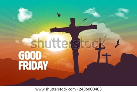 Good Friday Vector Background Illustration with silhouette Jesus Christ and Cross 