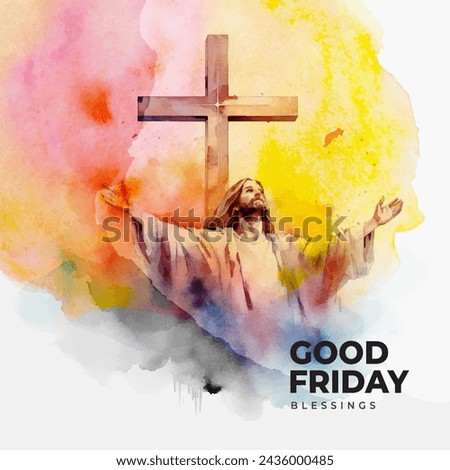 Good Friday Vector Illustration Illustration Watercolor Background with Jesus Christ and Cross