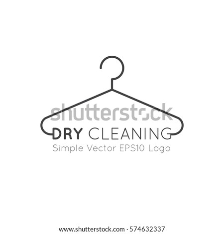 Vector Icon Style Illustration Logo of Dry Cleaning and Laundry Service Company, Minimalistic Simple Hanger Outline Picture with Rounded Text Font, Isolated Symbol for Web, Mobile App, Visual Identity