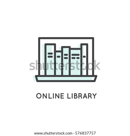 Vector Icon Style Logo of Online Library, Storage, Epub, Txt, Book, Electronic Reader, Isolated Linear Design