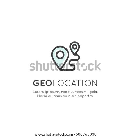 Vector Icon Style Illustration Logo Set of Geo Location Tag, Proximity, Global Network Connection, Location Identification, Isolated Minimalistic Object