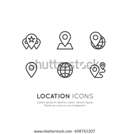 Vector Icon Style Illustration Logo Set of Geo Location Tag, Proximity, Global Network Connection, Location Identification, Isolated Minimalistic Object