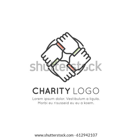 Vector Icon Style Illustration Graphic Elements for Nonprofit Organizations and Donation Centre. Fundraising Symbols, Crowdfunding Project Label, Charity Logo, Cooperation, Volunteer, Support 