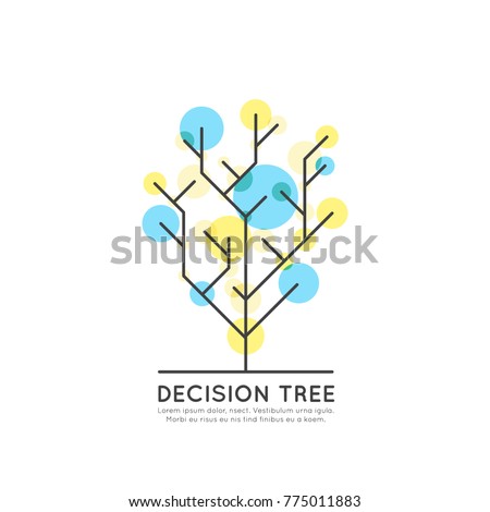 Vector Icon Style Illustration Concept of Machine Learning, Artificial Intelligence, Decision Tree Algorithm Flowchart, Technology of Future, Isolated Symbols for Web and Mobile