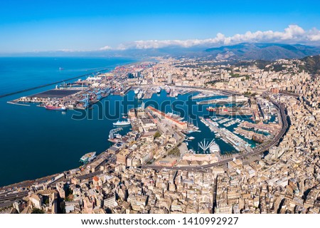 Genoa port aerial panoramic view. Genoa or Genova is the capital of Liguria region in Italy. ストックフォト © 