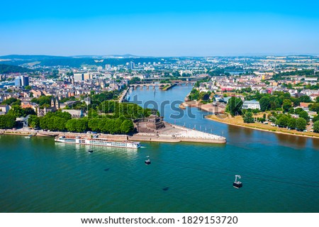 Deutsches Eck or German Corner is the name of a headland in Koblenz, where Mosel river joins Rhine in Germany Stock foto © 
