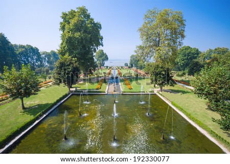 Nishat Bagh is a terraced Mughal garden built on Dal Lake, Srinagar