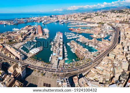 Genoa port aerial panoramic view. Genoa or Genova is the capital of Liguria region in Italy. ストックフォト © 