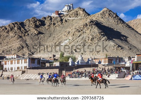 LEH, INDIA - SEPTEMBER 24: Unidentified polo players at the match on Leh's polo ground on September 24, 2013, Leh, India