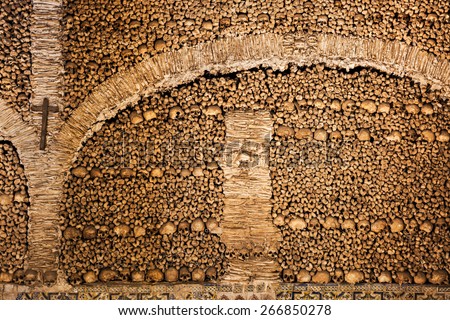 The Chapel of Bones (Capela dos Ossos) is one of the best known monuments in Evora, Portugal