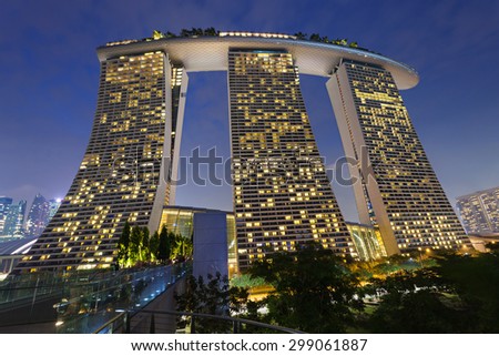 SINGAPORE - OCTOBER 15, 2014: Marina Bay Sands is an Integrated Resort fronting Marina Bay in Singapore.