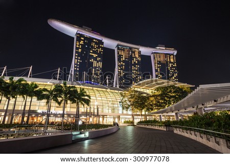 SINGAPORE - OCTOBER 16, 2014: Marina Bay Sands is an Integrated Resort fronting Marina Bay in Singapore.