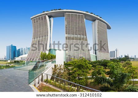 SINGAPORE - OCTOBER 18, 2014: Marina Bay Sands is an Integrated Resort fronting Marina Bay in Singapore.