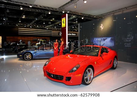 DUBAI, UAE - DECEMBER 16: Ferrari Luxury Cars on Dubai Motor Show 2009 at Dubai Int\'l Convention and Exhibition Centre December 16, 2009 in Dubai, United Arab Emirates.