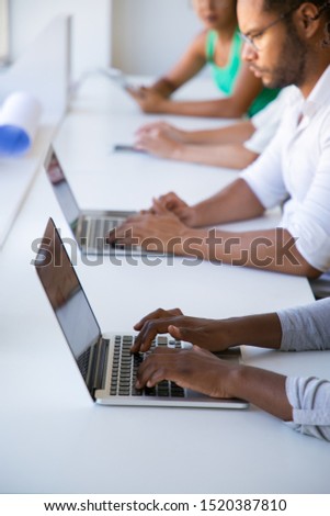 Similar – Image, Stock Photo Anonymous people using computer and programming to break code. Cyber security threat. Internet and network security. Access to private information. Anonymous hackers using technology to access to password and encrypted data