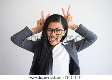 Image, Stock Photo Funny woman making silly face on street