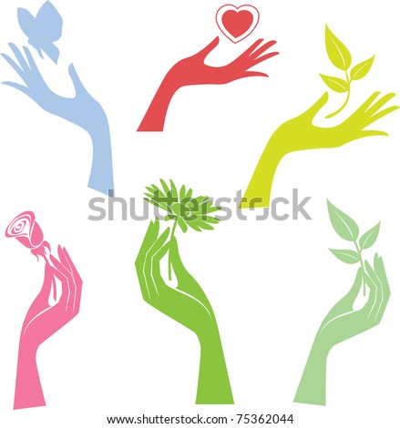 Illustrated hand presenting a flower