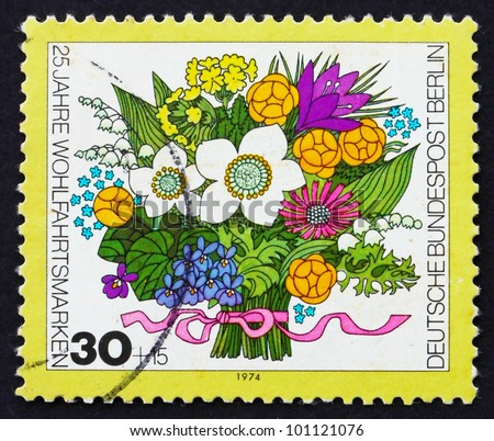 GERMANY - CIRCA 1974: a stamp printed in the Germany Berlin shows Spring Bouquet of Flowers, circa 1974