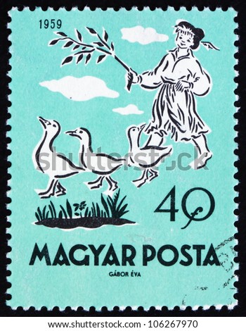 HUNGARY - CIRCA 1959: A stamp printed in the Hungary shows Matt, the Goose Boy, Fairy Tale, circa 1959