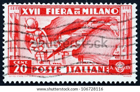 ITALY - CIRCA 1936: a stamp printed in the Italy shows Map of Italian Industries, 17th Milan Trade Fair, circa 1936