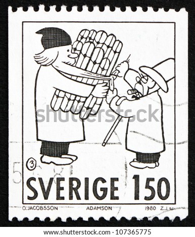 SWEDEN - CIRCA 1980: a stamp printed in the Sweden shows Comic Strip Characters by Adamson, Christmas, circa 1980